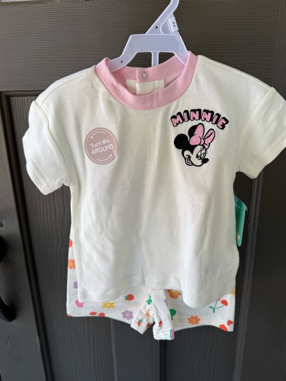 Minnie Mouse White & Pink Short Sleeve Top and Floral Shorts Set 18 M